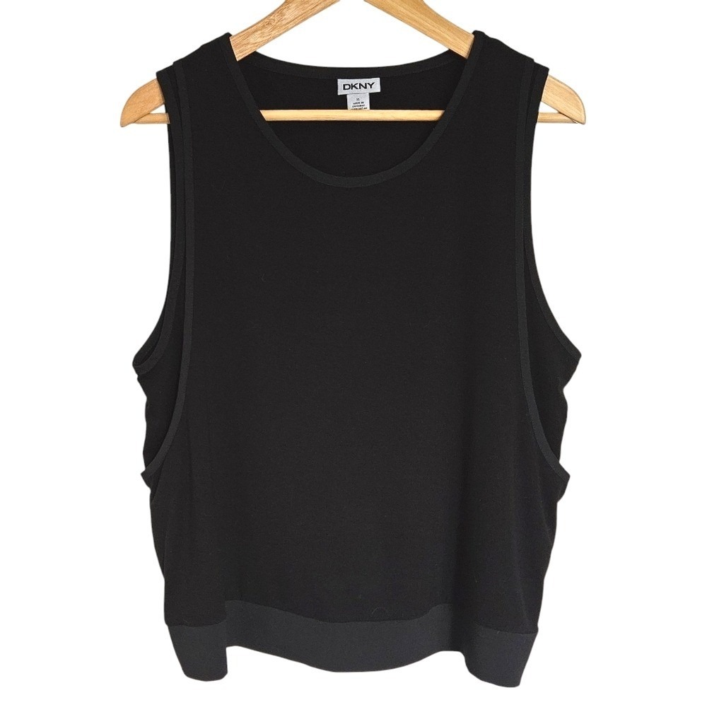 DKNY Black Layered Knit Mixed Materials Tank Top‎ XL